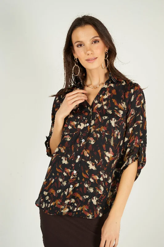 Blouse imprimée à manches trois-quarts - KAS-DP - (R-B7)