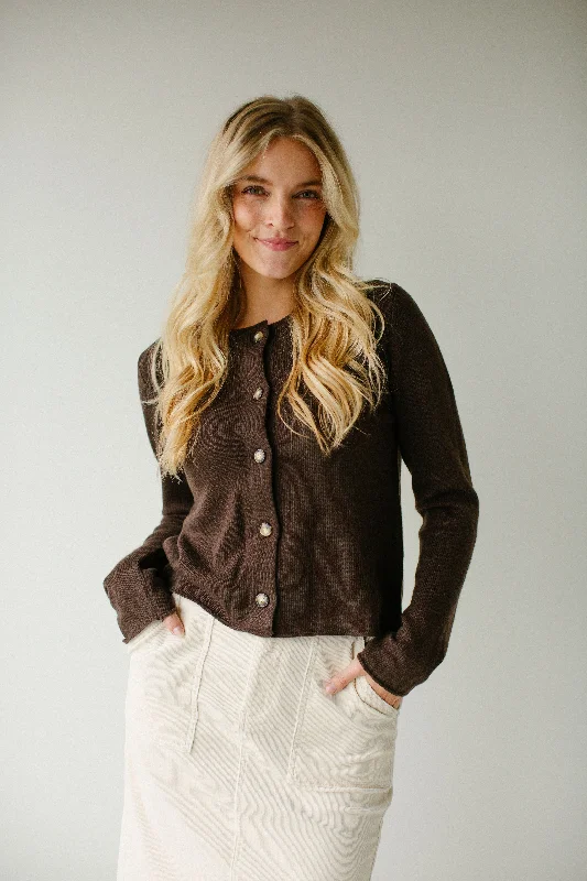 'Hendrix' Button Down Wool Blend Cardigan in Dark Brown