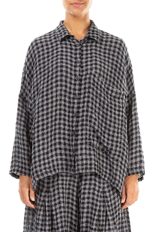 Side Pocket Grey Check Linen Shirt