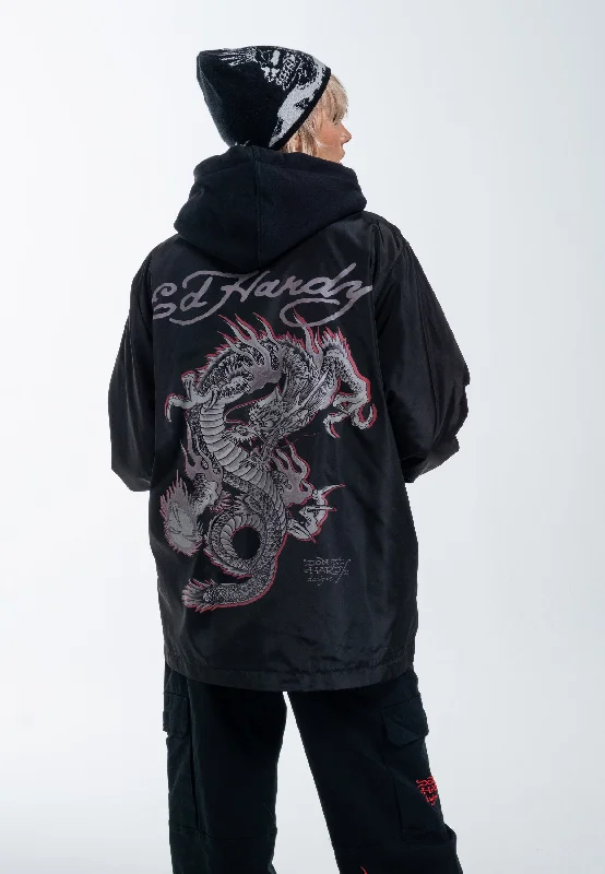 Womens Fireball Dragon Coach Jacket - Black