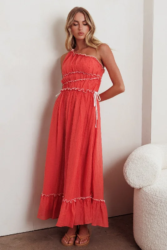 Ballad One-Shoulder Maxi Dress Coral