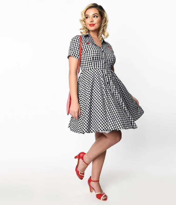 Black & White Gingham Cherry Swing Dress