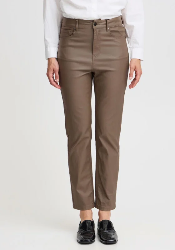 B. Young Coated Straight Leg Trousers, Brown