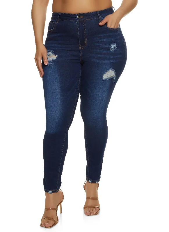 Plus Size WAX High Waisted Distressed Jeans