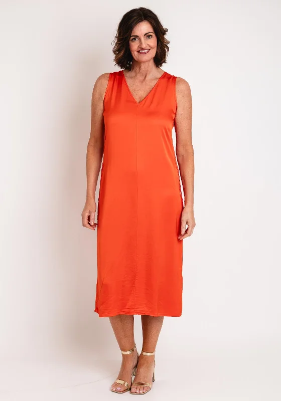 Eva Kayan Satin Ruched Midi Dress, Orange