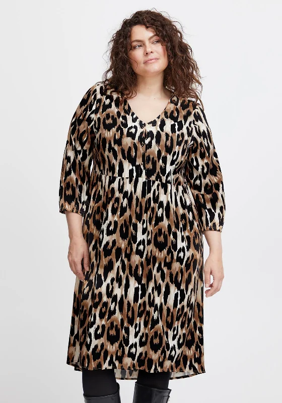 Fransa Curve Elastic Waist Leopard Print Mini Dress, Tigers Eye