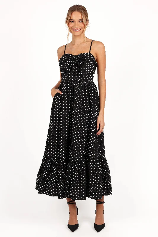 Hailee Maxi Dress - Black Polka Dot