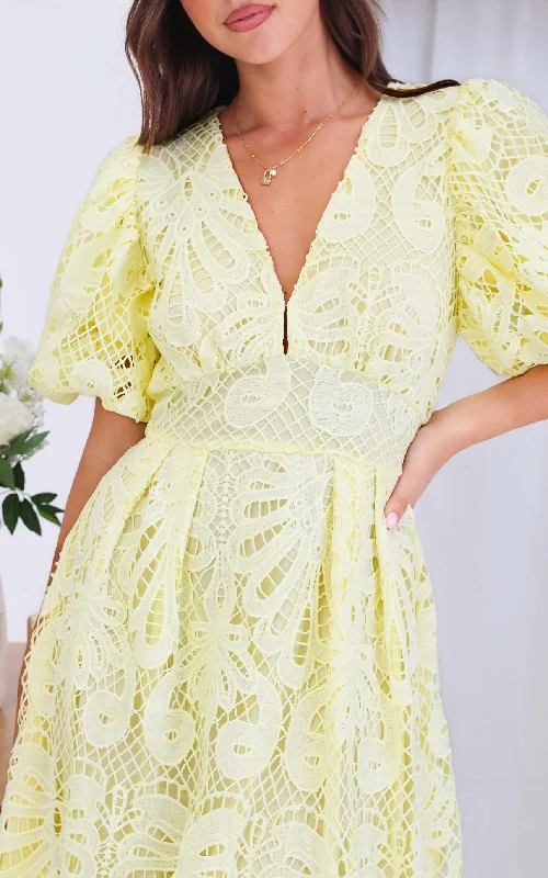 Hazelle Lace Maxi Dress - Lemon Yellow