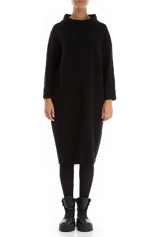 High Neck Black Jersey Cotton Dress