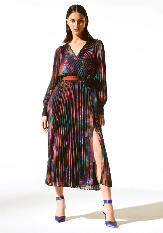 Joseph Ribkoff Pleated Wrap Midi Dress, Black Multi