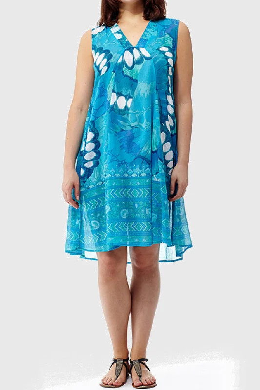 La Cera Sleeveless Butterfly Printed Dress