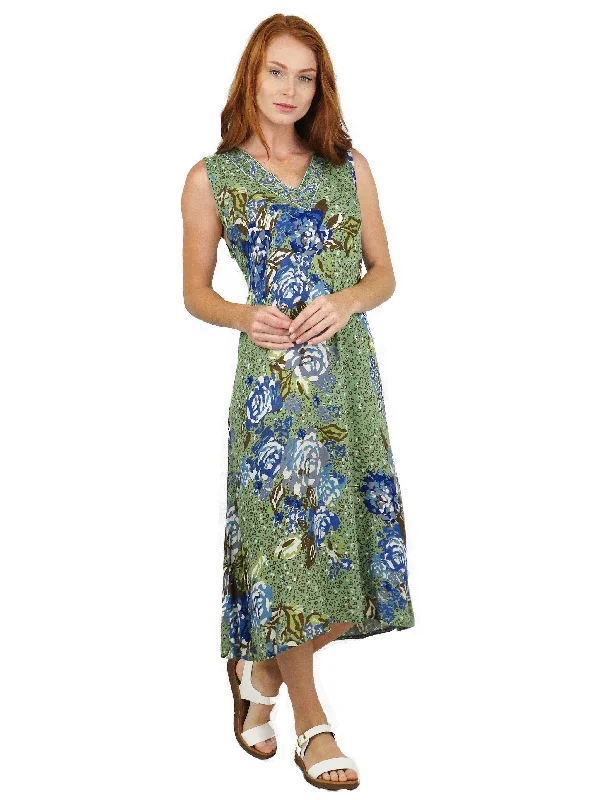 La Cera Sleeveless V-Neck Artistic Floral Dress