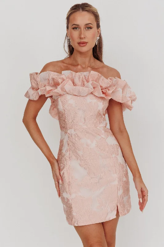 Memoire Off-Shoulder Jacquard Mini Dress Blush