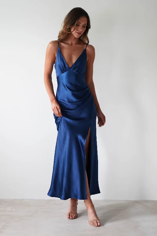 Pareesa Soft Satin Maxi Dress | Navy