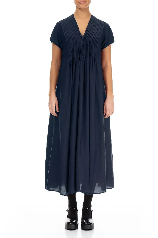 Romantic Midnight Blue Silk Bamboo Dress