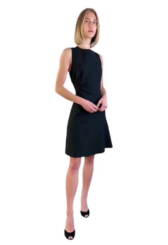 Ruched Sleeveless Dress - Black