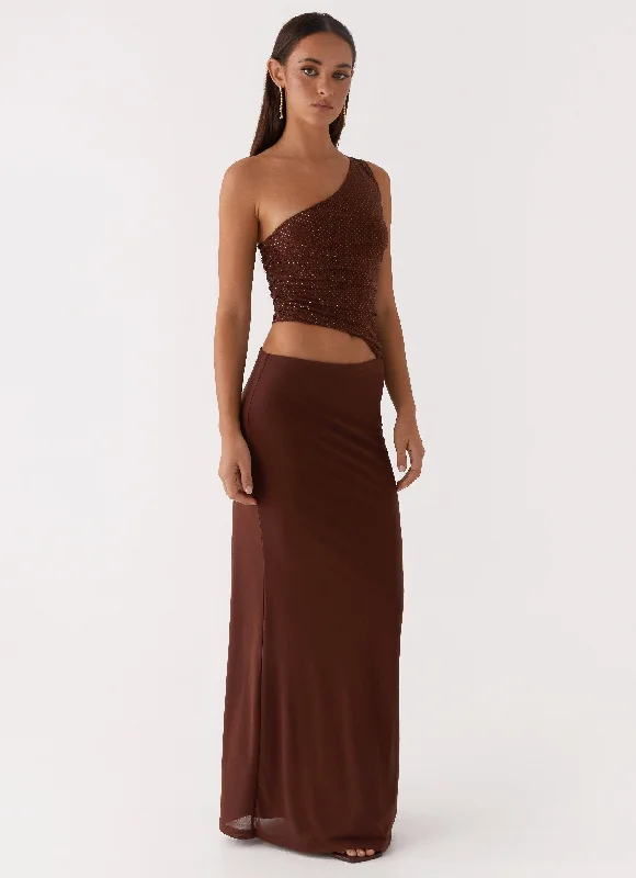 Seranella Sequin One Shoulder Maxi Dress - Chocolate