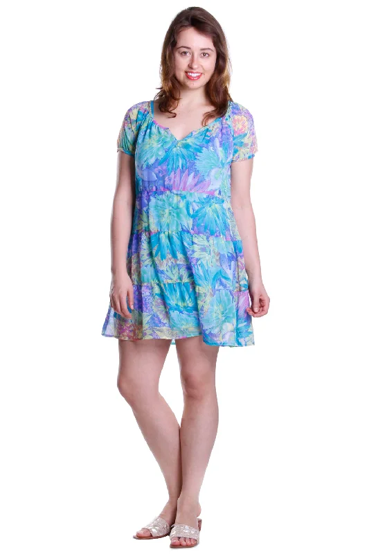 Tropical Floral Tiered Georgette Dress