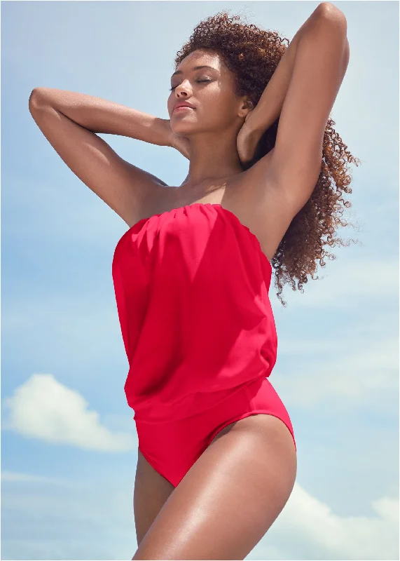 Blouson Bandeau Tankini Top - Red Hot