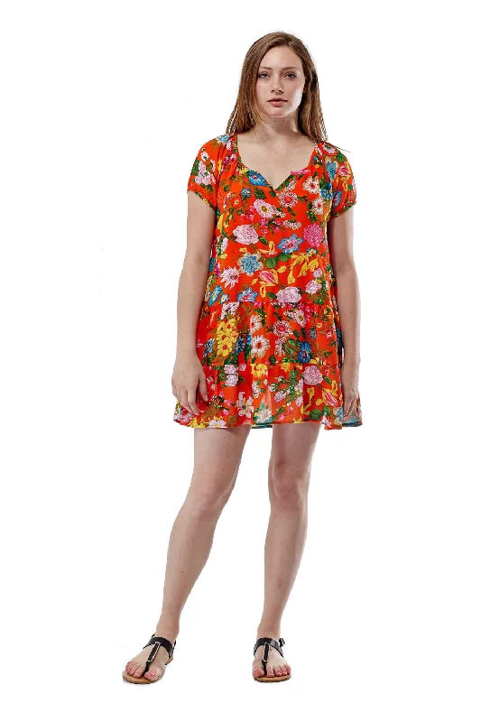 Vibrant Floral Tiered Georgette Dress