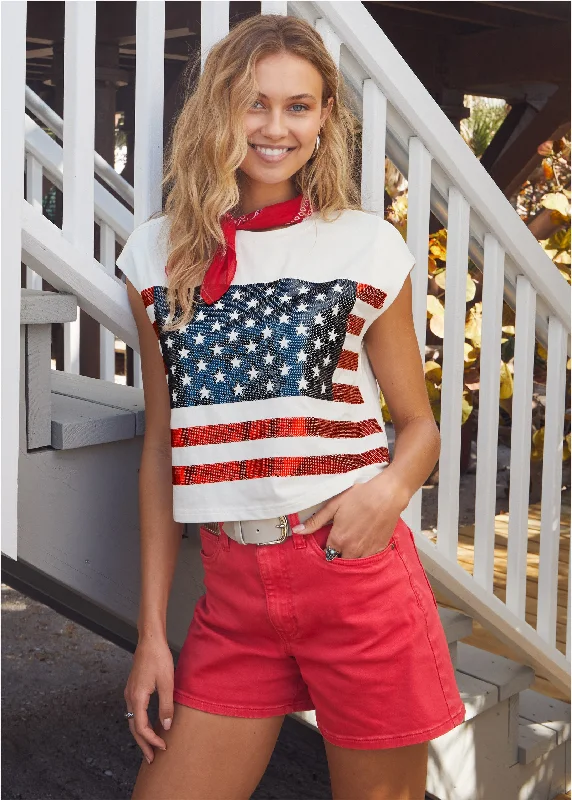 Stars And Stripes Sequin Top - Off White