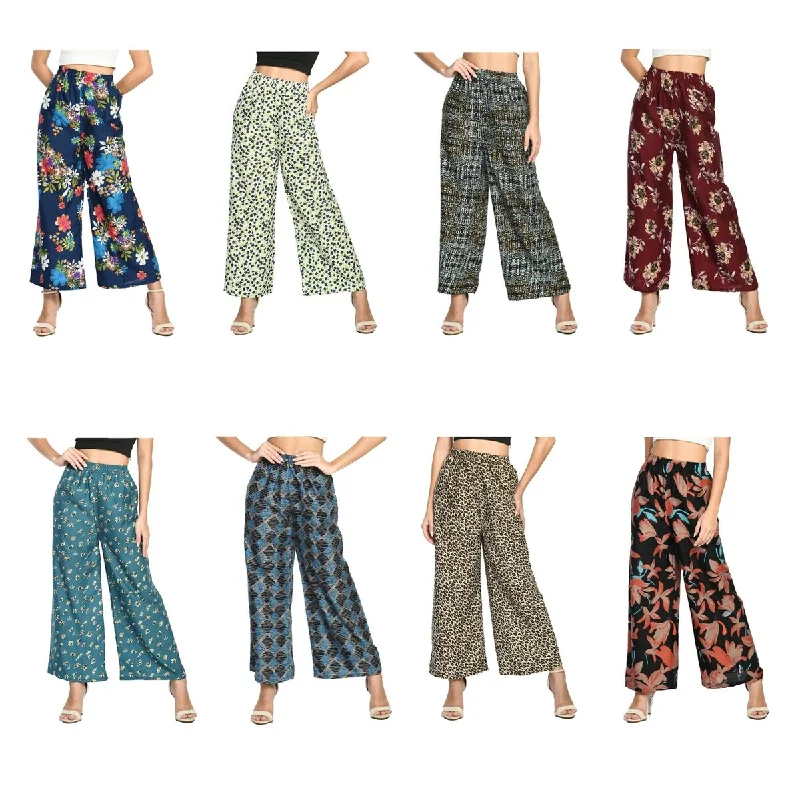 5Pack Womens Cotton Blended Palazzo Pants Loose Fit Wide Leg Printed Comfort