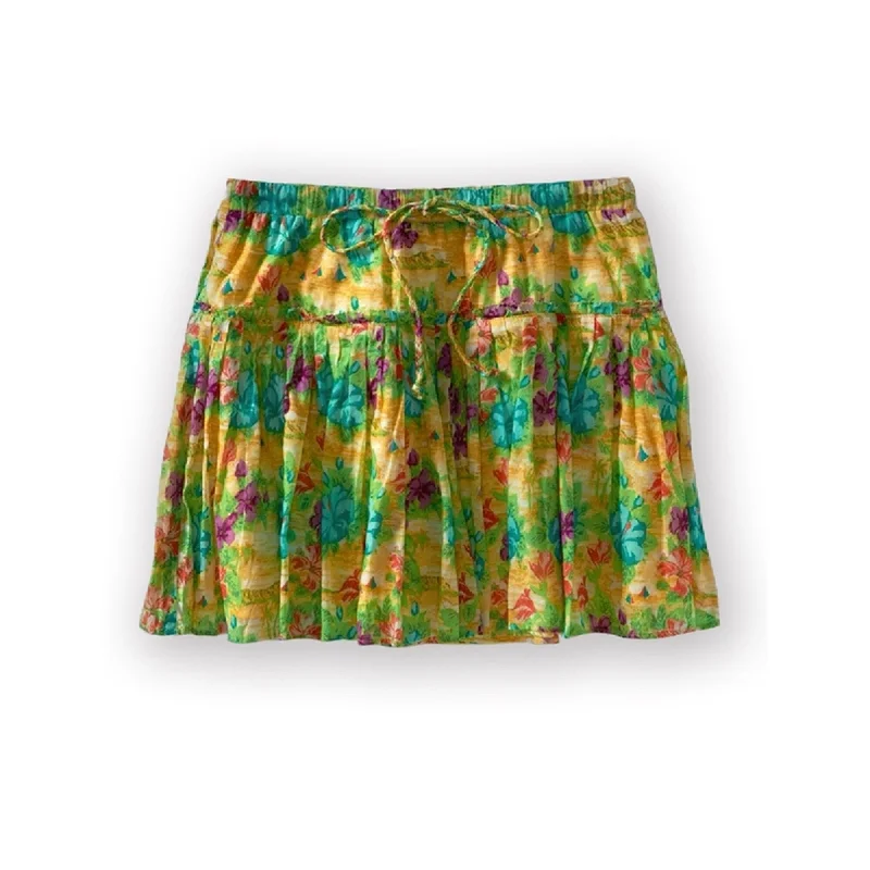 Aeropostale Womens Lined Pleated Floral Mini Skirt, Yellow, X-Small