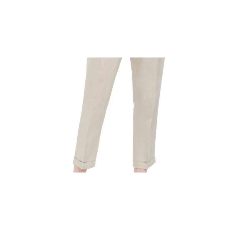 Calvin Klein Women's Linen Slim-Ankle Pants Dark Beige Size 4