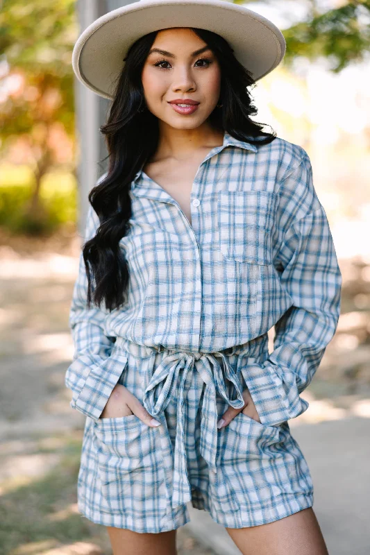 Follow You Anywhere Blue Plaid Romper