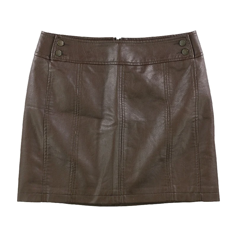 Free People Womens Faux Leather Mini Skirt, Brown, 10