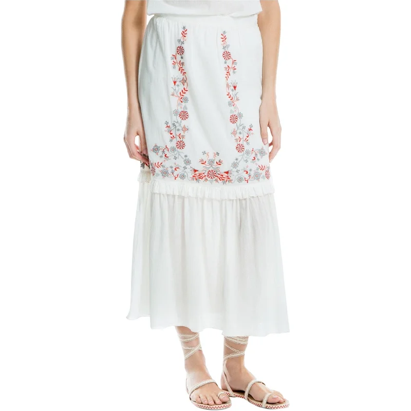 Max Studio London Womens Embroidered Maxi Skirt, White, 4