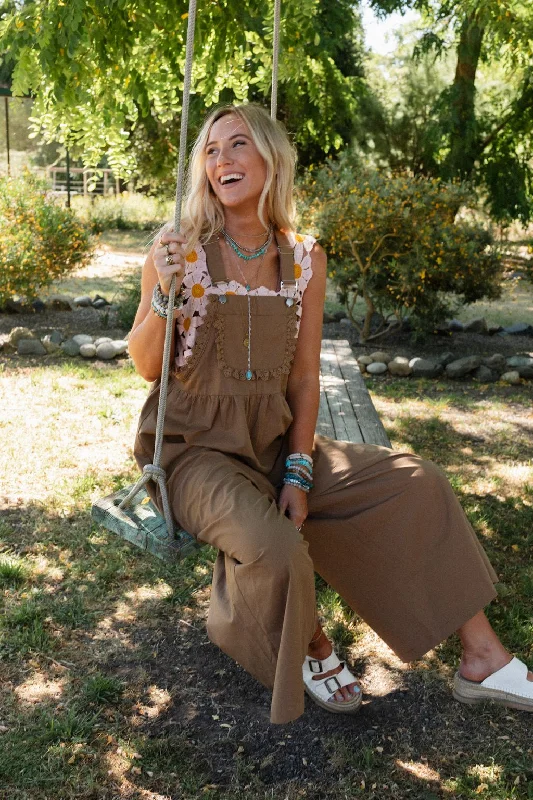 On A Whim Lace Detail Overalls - Mocha