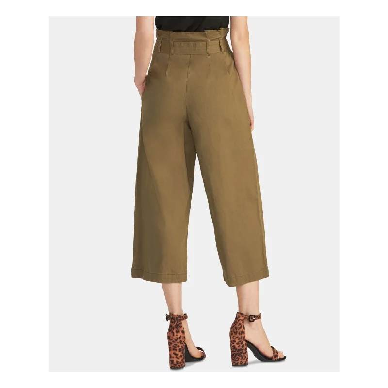 Rachel Roy Women's Linen Blend Cropped Paperbag Pants Green Size 2