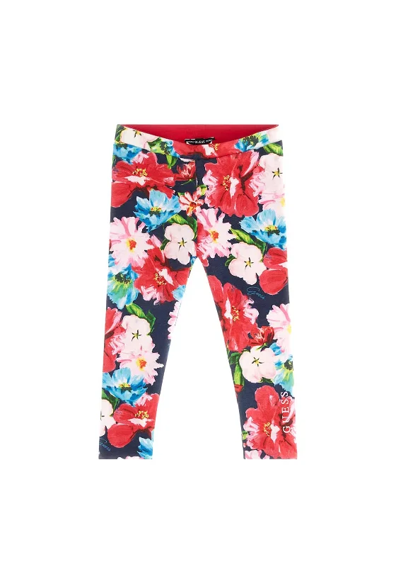 Guess Girl Reversible Floral Print Legging, Red Multi