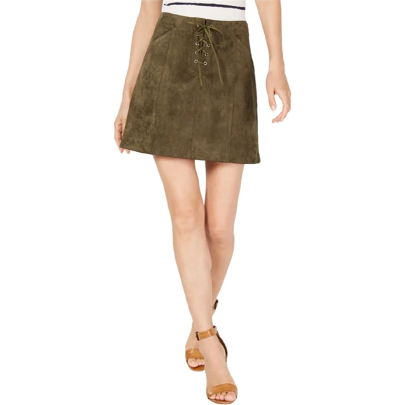 Sage The Label Womens Faux Suede Lace Up A-Line Skirt