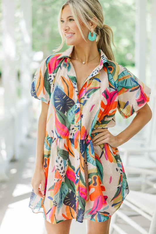 Take Your Word Peach Tropical Dress