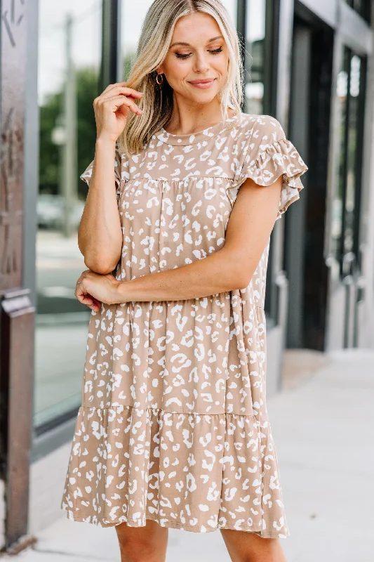 Talk About It Latte Brown Leopard Babydoll Dress