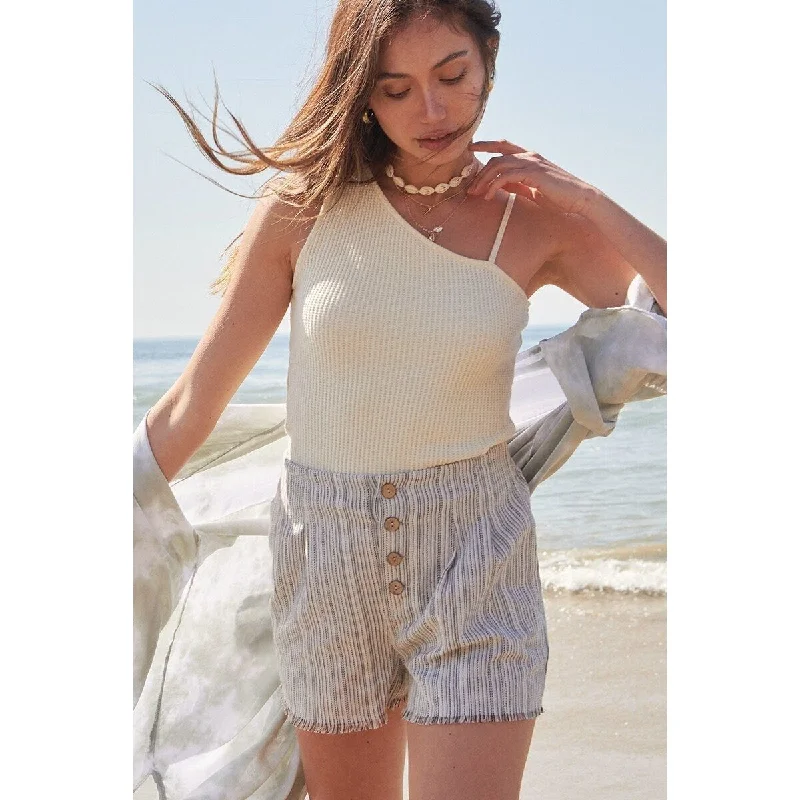 Taupe-Black Pair Of Striped Woven Shorts