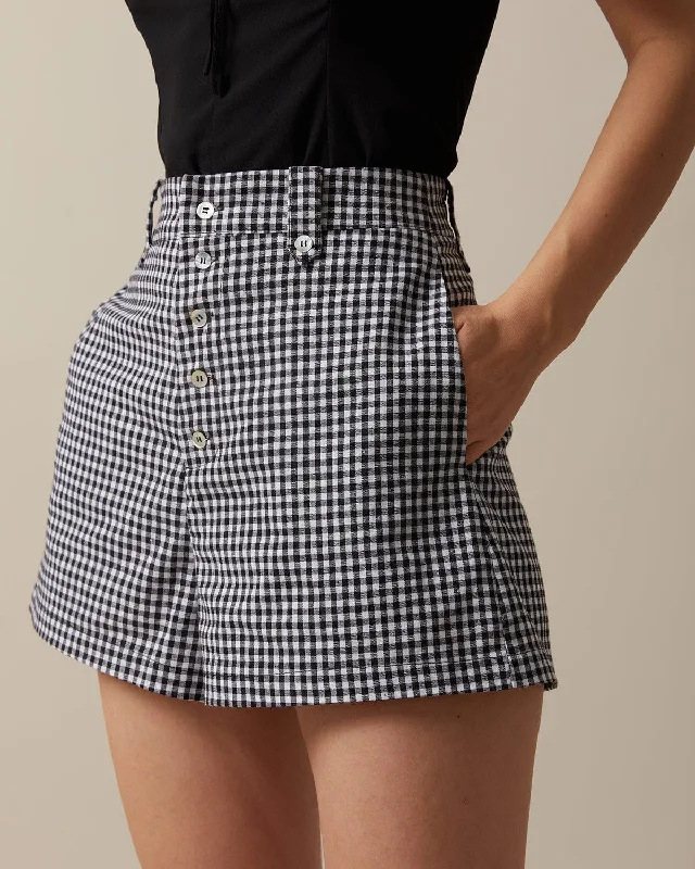 The Black High Waisted Button Up Plaid Shorts