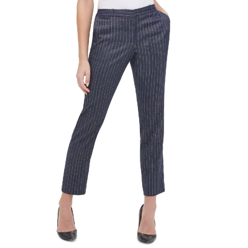 Tommy Hilfiger Women's Radcliffe Pinstriped Slim-Fit Dress Pants Blue Size 12