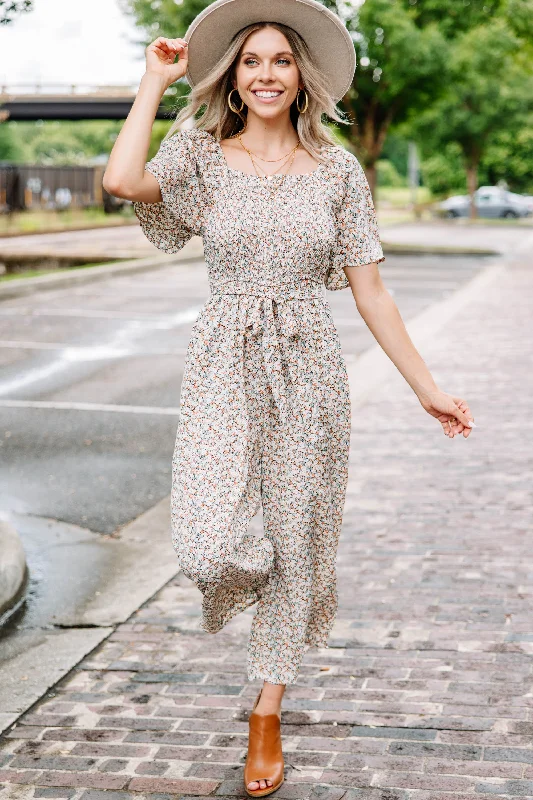 Watch You Go Cream White Floral Jumpsuit