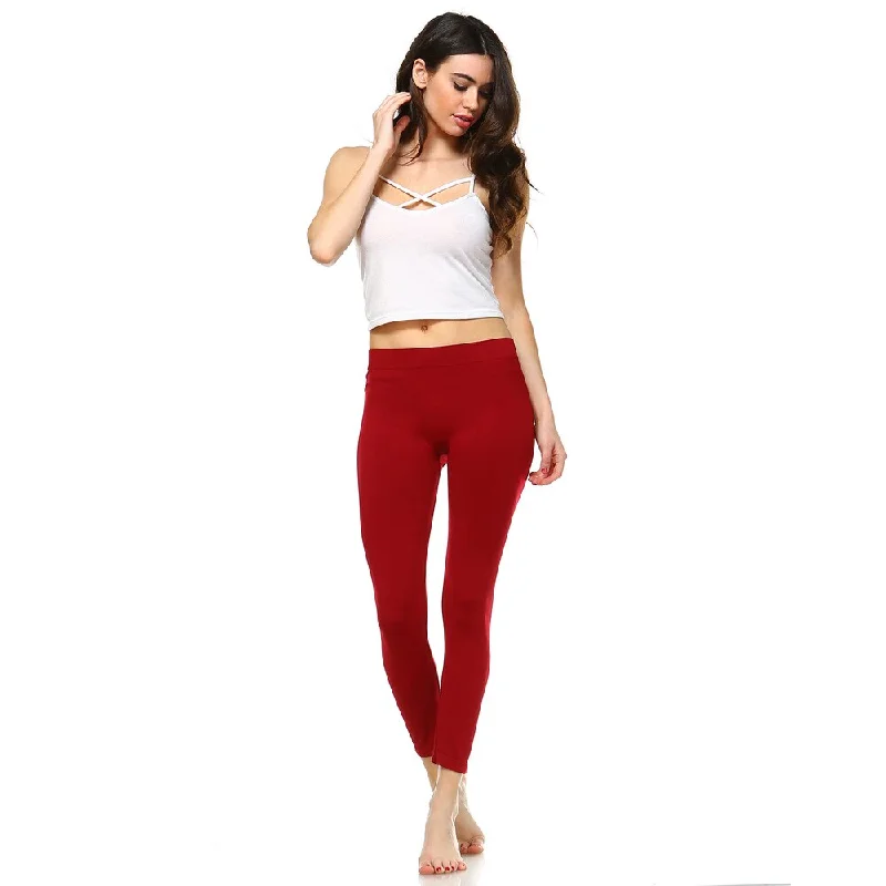 White Mark Women's Red Super-stretch Solid Leggings