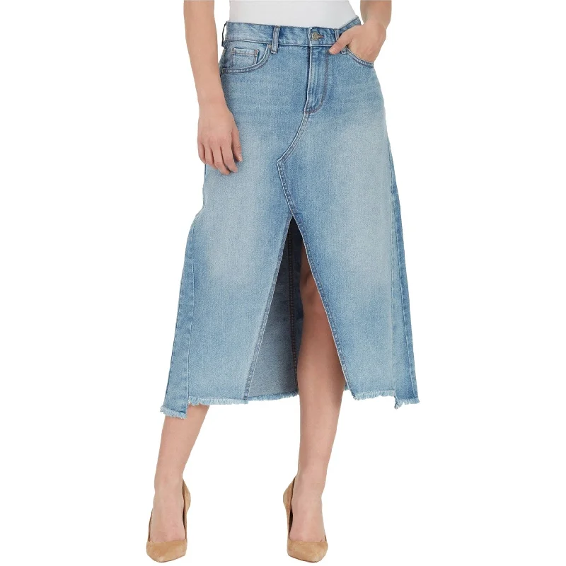 William Rast Womens Slitted Denim A-Line Midi Skirt