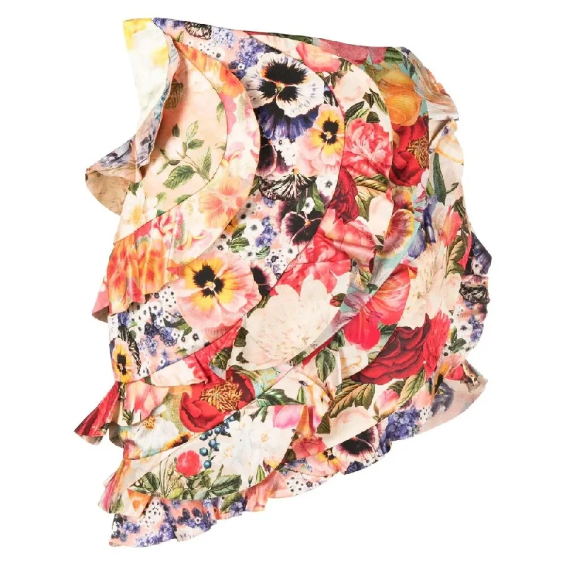 Zimmermann Wonderland Frill Mini Skirt Spliced Multi Floral