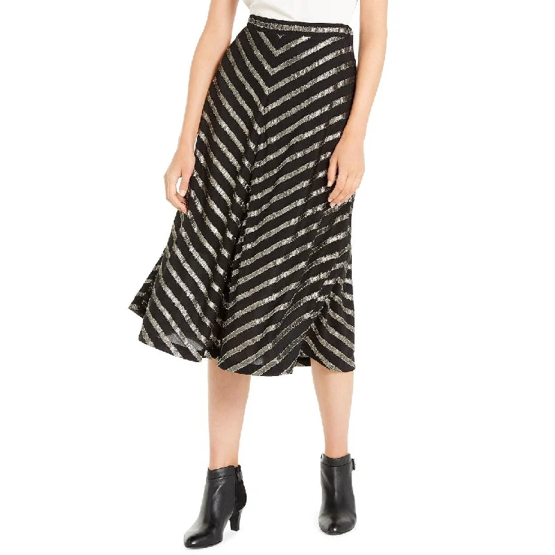 Alfani Women's Pleated Metallic-Stripe Skirt Black Size 14