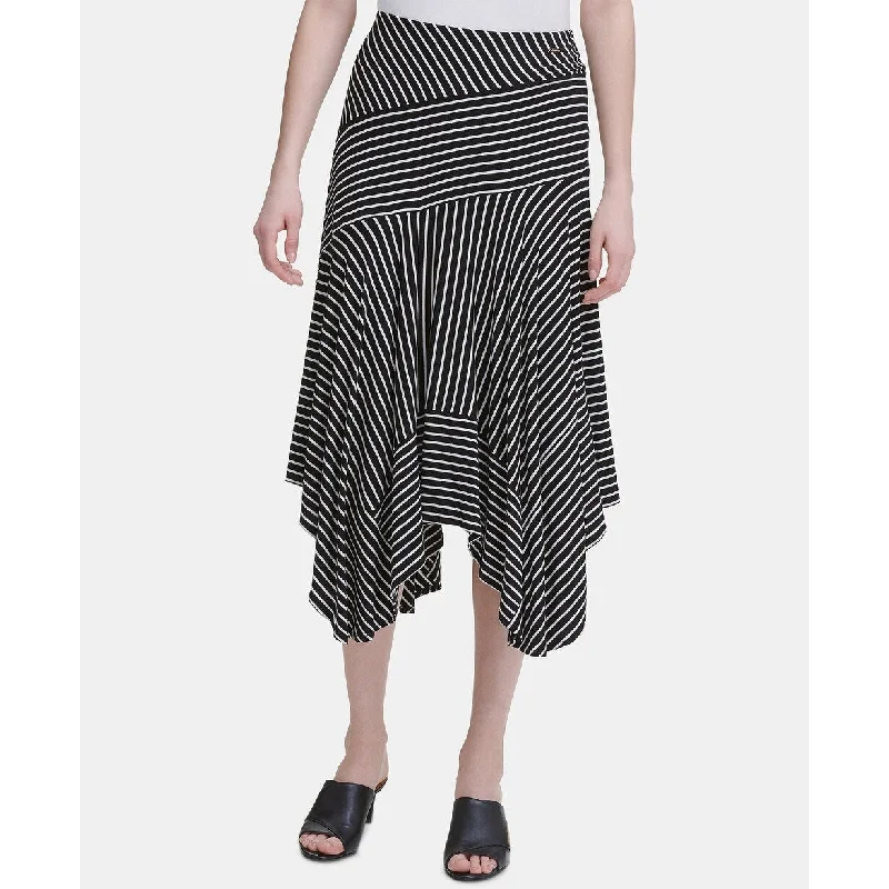 Calvin Klein Women'ss Black Striped Midi Circle Skirt Dark Gray Size Medium