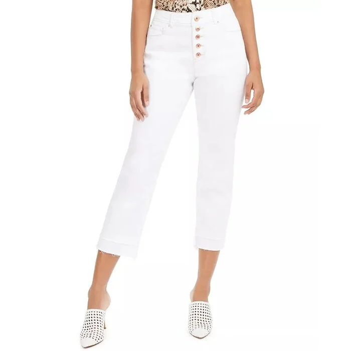 INC International Concepts Women's Curvy Double Hem Ankle Jeans White Size 10