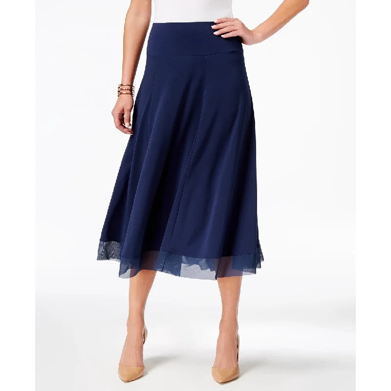 JM Collection Women's Collection Mesh Hem A Line Skirt Blue Size X-Large