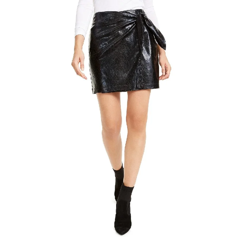 Leyden Women's Snake-Embossed Mini Skirt Black Size Extra Small - XS