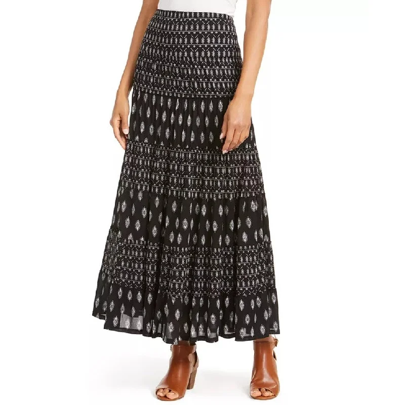 Style & Co Women's Printed Tiered Skirt Black Size Extra Large - XL